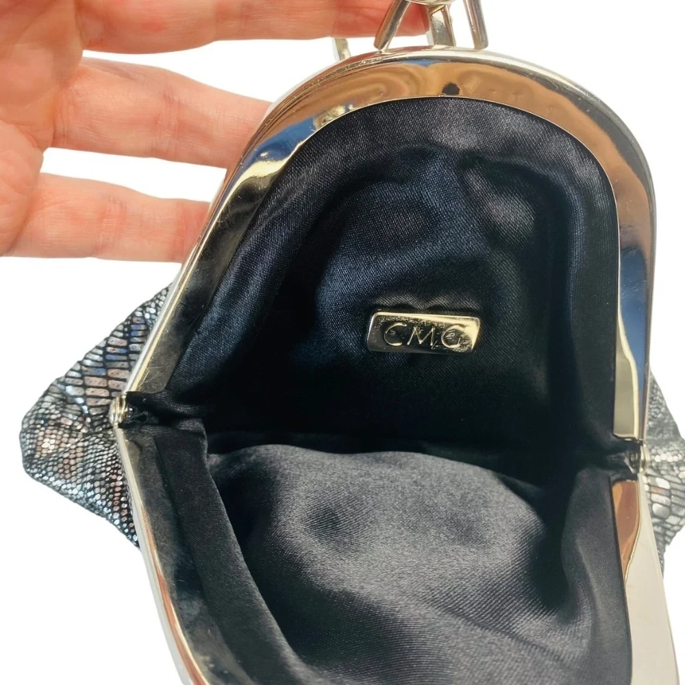 CMG Silver Ring Handle Fabric and Metal Bag In Silver